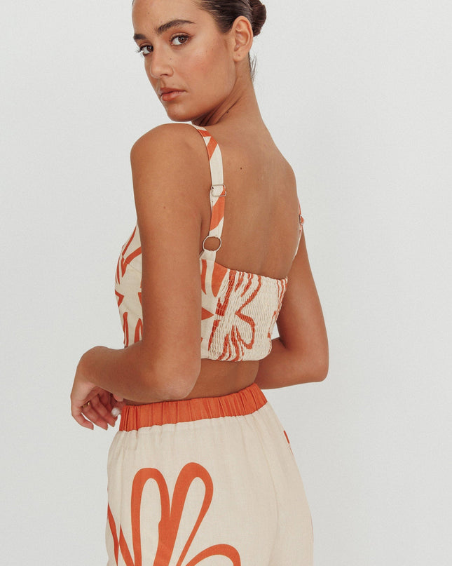 Beige Square Neck Cropped Top Rust