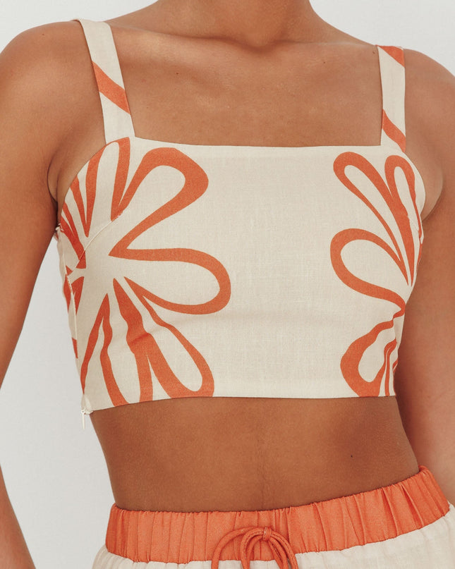 Beige Square Neck Cropped Top Rust