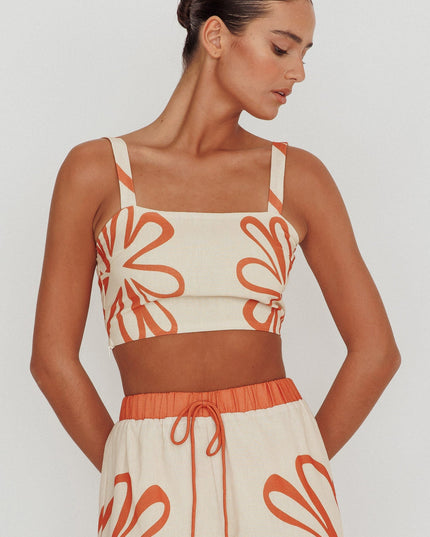 Beige Square Neck Cropped Top Rust