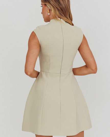 Sage Pleat Shoulder Faux Pocket Mini Dress