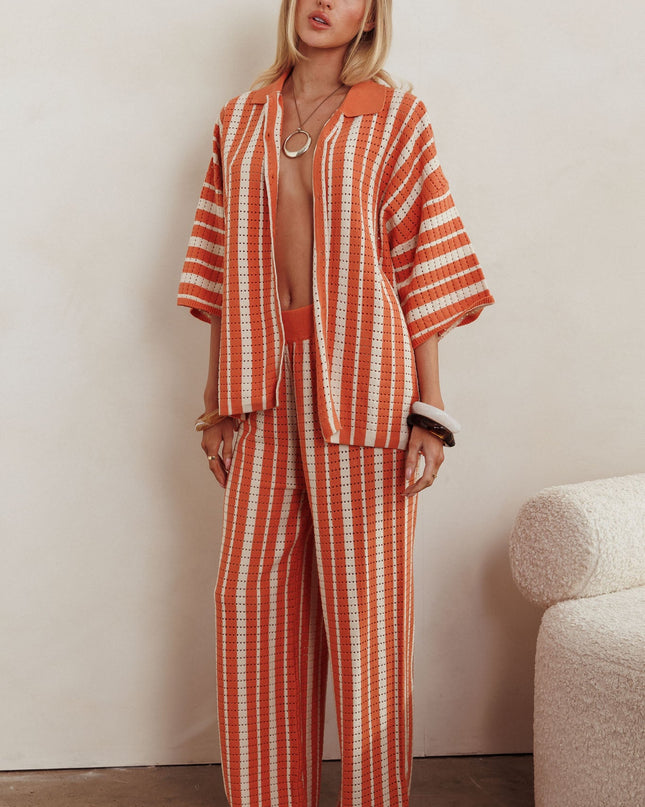 Orange Knit Straight Leg Pants