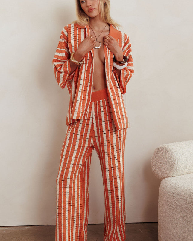 Orange Knit Straight Leg Pants