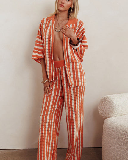 Orange Knit Straight Leg Pants