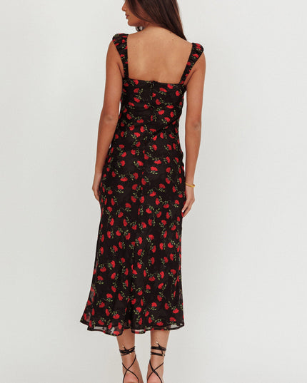 Black Ribbon Trim Maxi Dress Floral