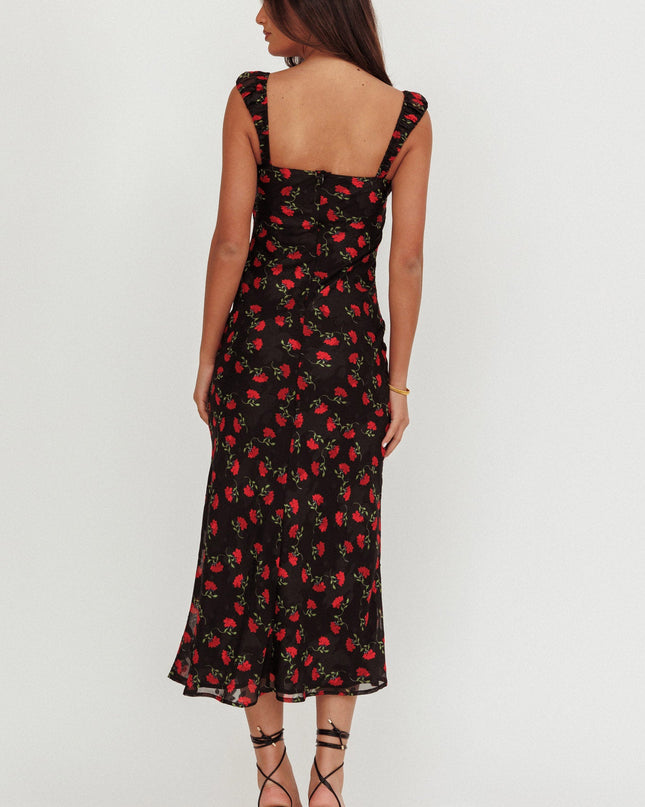 Black Ribbon Trim Maxi Dress Floral