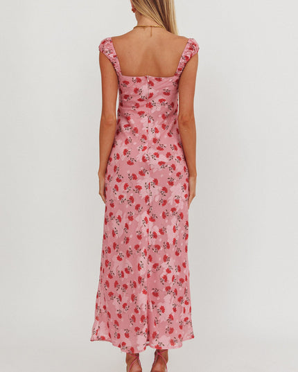 Pink Ribbon Trim Maxi Dress Floral
