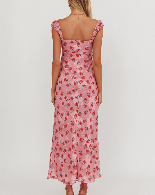 Pink Ribbon Trim Maxi Dress Floral