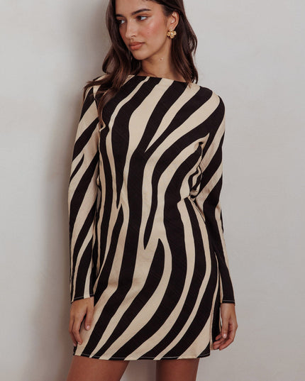 Zebra Long Sleeve Backless Mini Dress