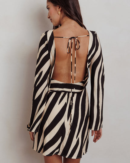 Zebra Long Sleeve Backless Mini Dress