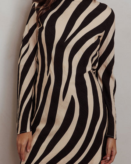 Zebra Long Sleeve Backless Mini Dress
