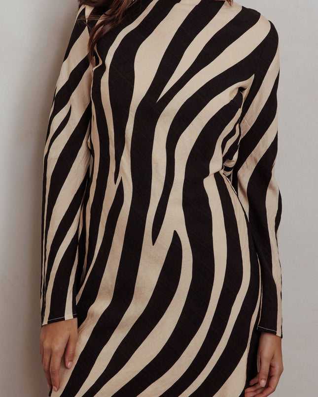 Zebra Long Sleeve Backless Mini Dress