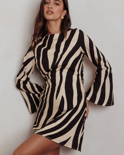 Zebra Long Sleeve Backless Mini Dress