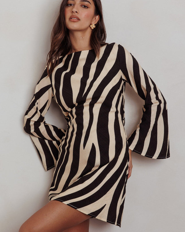 Zebra Long Sleeve Backless Mini Dress