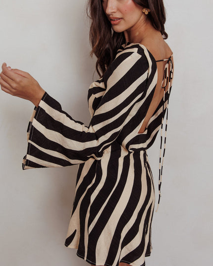 Zebra Long Sleeve Backless Mini Dress