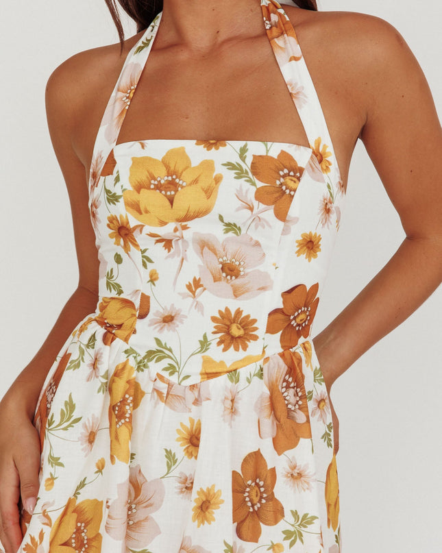 Yellow Tiered Ruffle Maxi Dress Floral