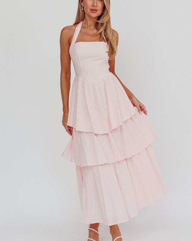 Pink Tiered Ruffle Maxi Dress