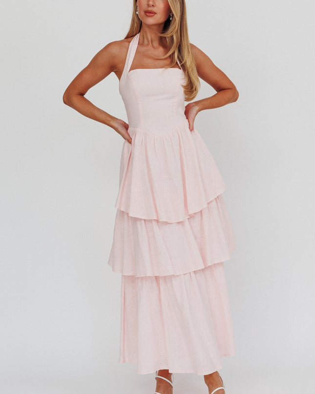 Pink Tiered Ruffle Maxi Dress