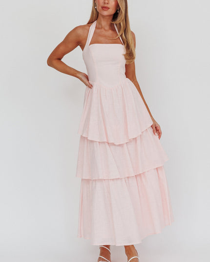 Pink Tiered Ruffle Maxi Dress