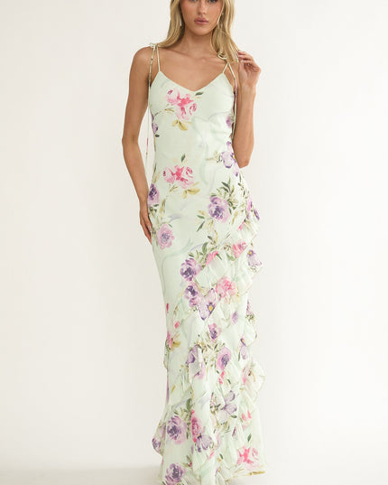Floral Ruffle Trim Maxi Dress Mint