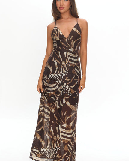 Chocolate Bead Back Maxi Dress Print