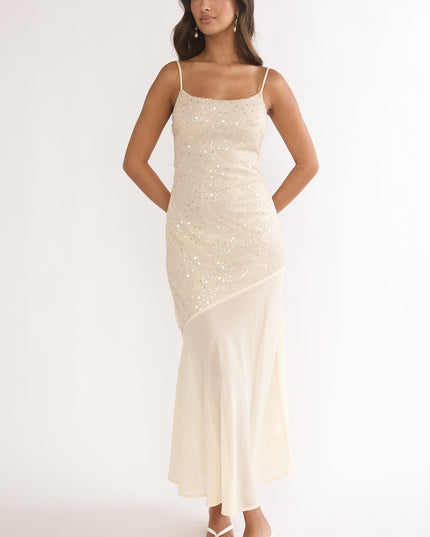 Oyster Chiffon Hem Maxi Dress Sequin