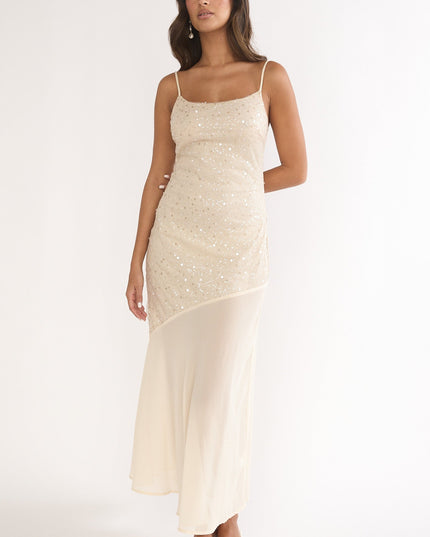 Oyster Chiffon Hem Maxi Dress Sequin