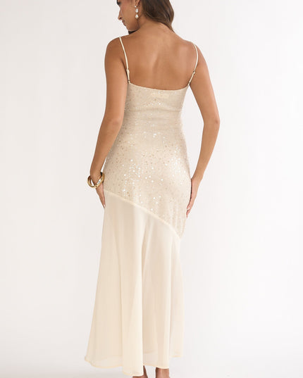 Oyster Chiffon Hem Maxi Dress Sequin