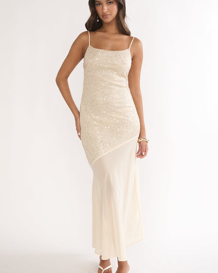 Oyster Chiffon Hem Maxi Dress Sequin