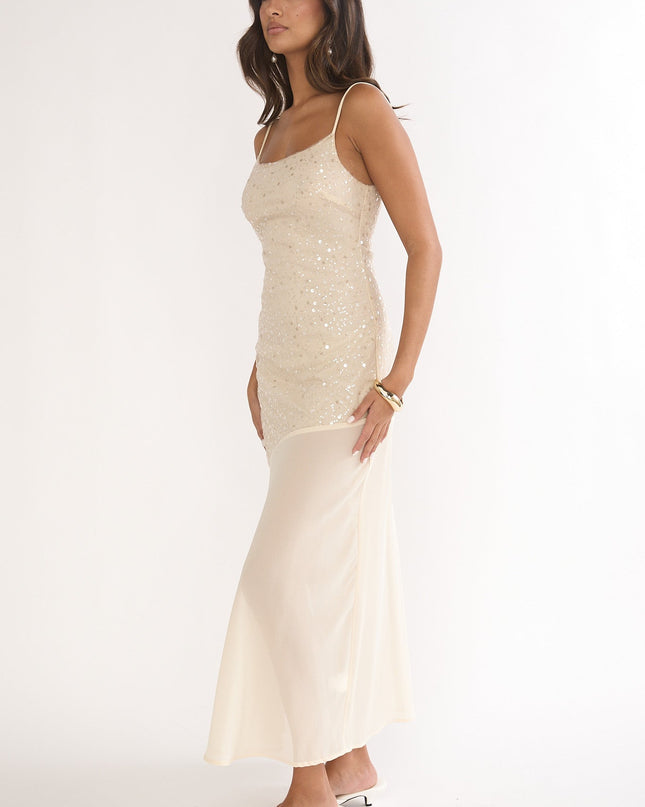 Oyster Chiffon Hem Maxi Dress Sequin