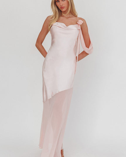 Blush Shoulder Detail Chiffon Hem Maxi Dress