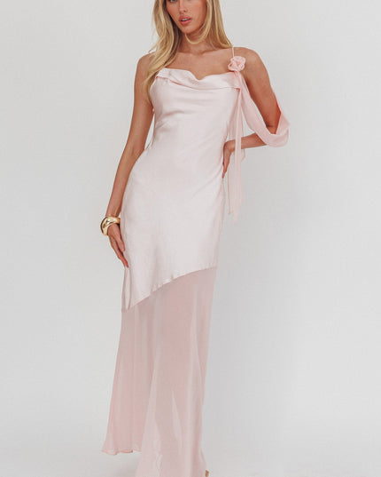 Blush Shoulder Detail Chiffon Hem Maxi Dress
