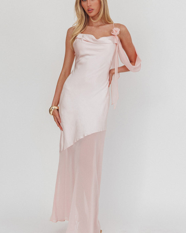 Blush Shoulder Detail Chiffon Hem Maxi Dress