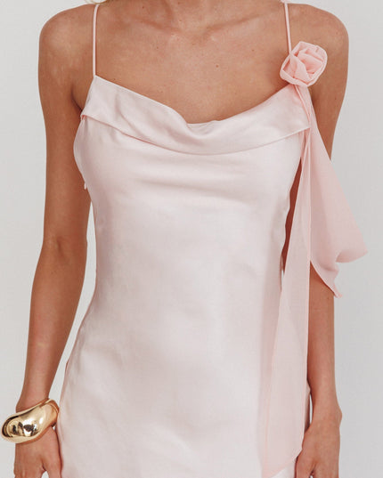 Blush Shoulder Detail Chiffon Hem Maxi Dress