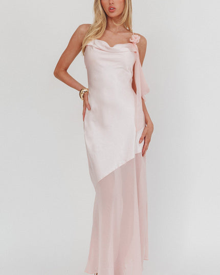 Blush Shoulder Detail Chiffon Hem Maxi Dress