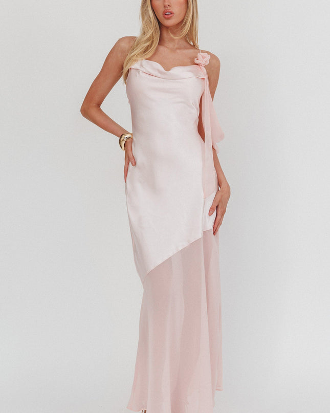 Blush Shoulder Detail Chiffon Hem Maxi Dress