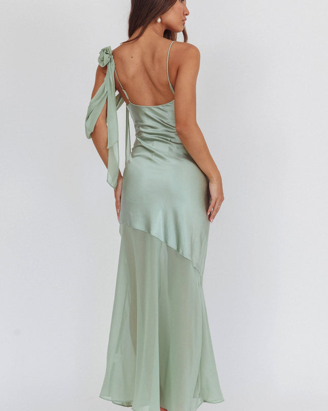 Sage Shoulder Detail Chiffon Hem Maxi Dress