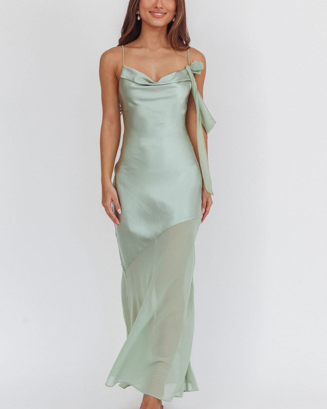 Sage Shoulder Detail Chiffon Hem Maxi Dress