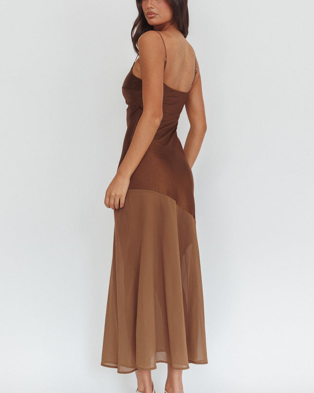 Chocolate Chiffon Hem Maxi Dress