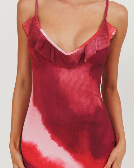 Pink Tiered Ruffle Hem Mermaid Maxi Dress