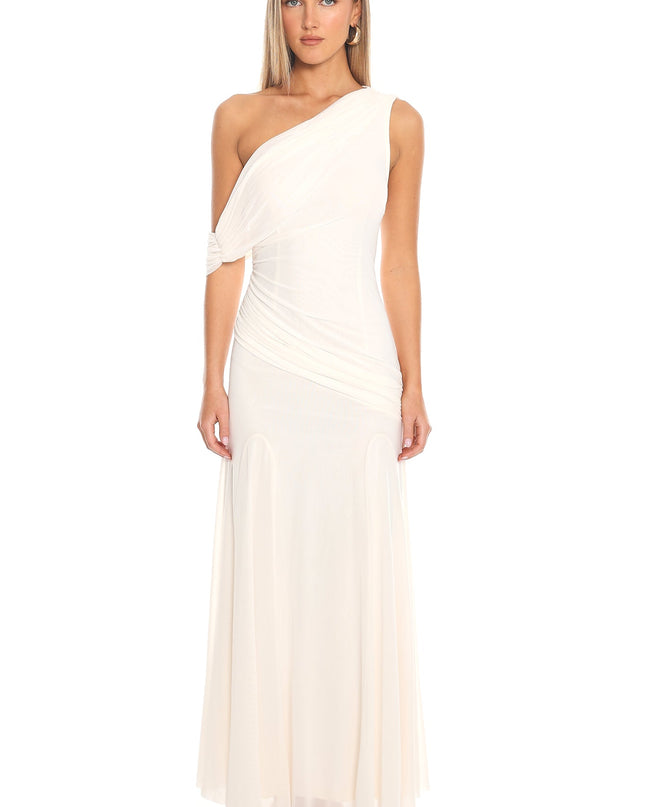 Oyster Asymmetric Neckline Draped Maxi Dress