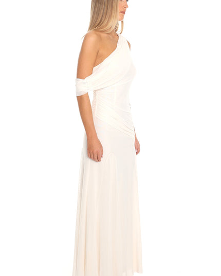 Oyster Asymmetric Neckline Draped Maxi Dress