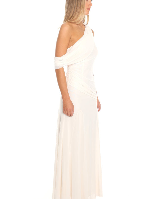 Oyster Asymmetric Neckline Draped Maxi Dress