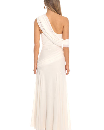 Oyster Asymmetric Neckline Draped Maxi Dress