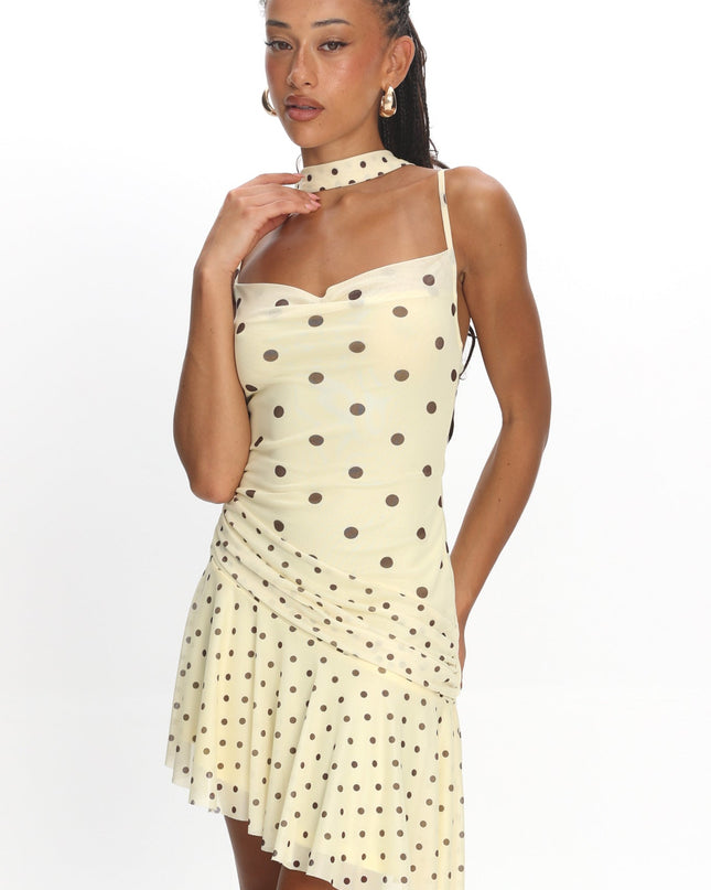 Butter Asymmetric Hem Mini Dress Polka Dot