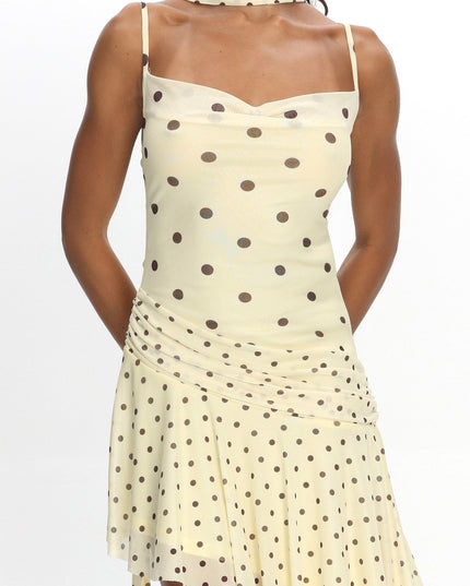 Butter Asymmetric Hem Mini Dress Polka Dot