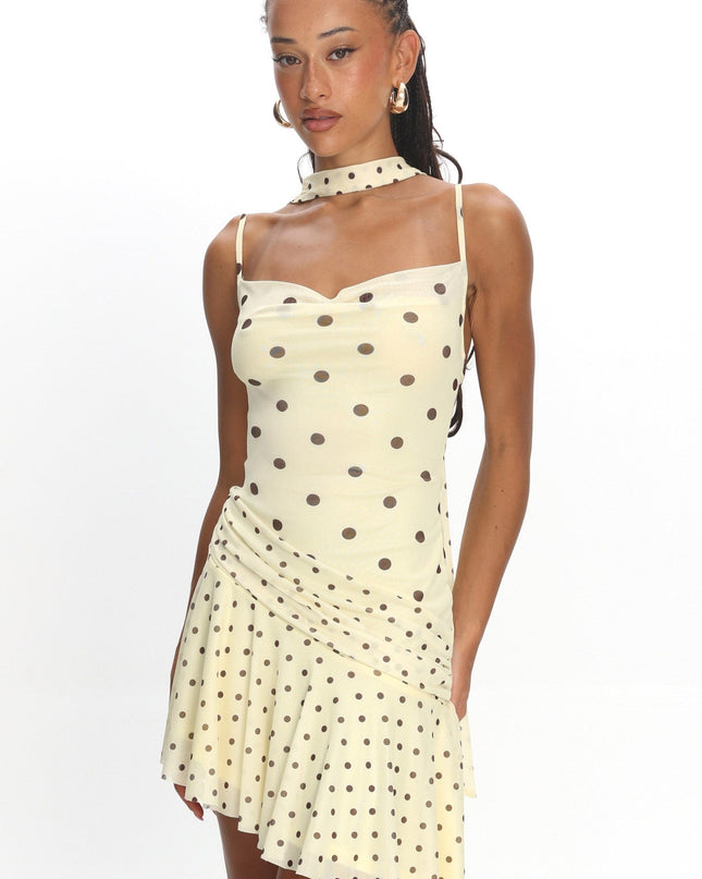 Butter Asymmetric Hem Mini Dress Polka Dot