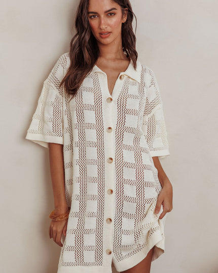 Beige Knit Shirt Dress