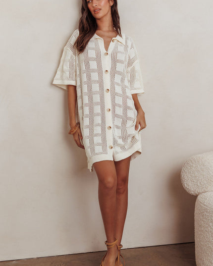 Beige Knit Shirt Dress