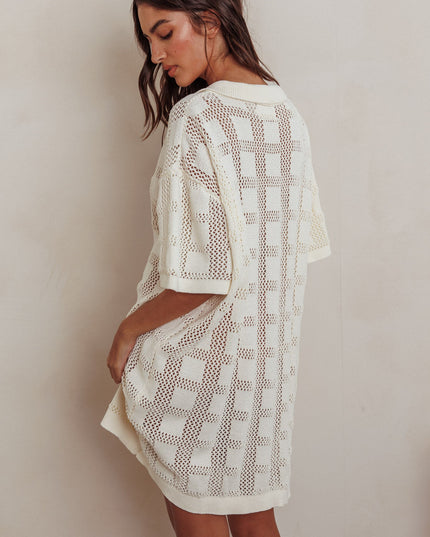 Beige Knit Shirt Dress