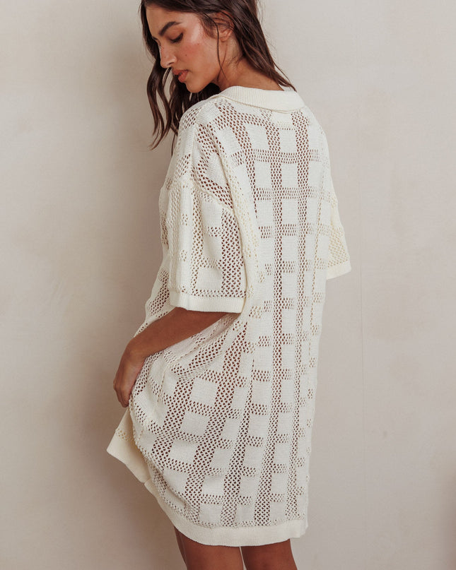 Beige Knit Shirt Dress